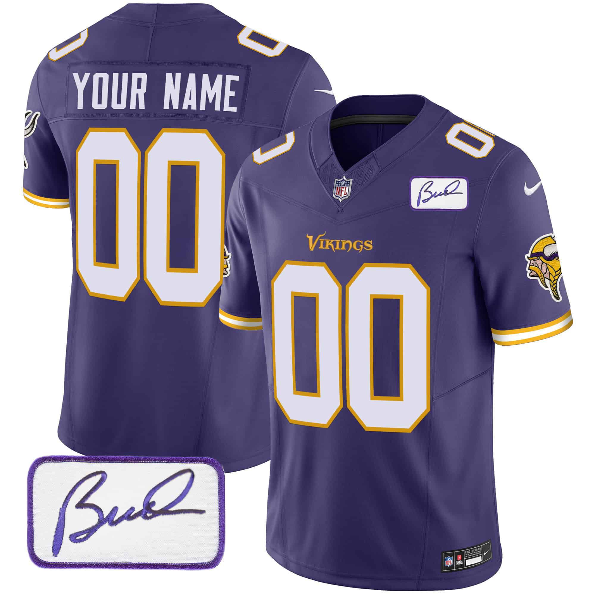 Men Minnesota Vikings Purple 2024 Nike Bud Grant Patch Classic Limited Custom NFL Jersey style 5->customized nfl jersey->Custom Jersey